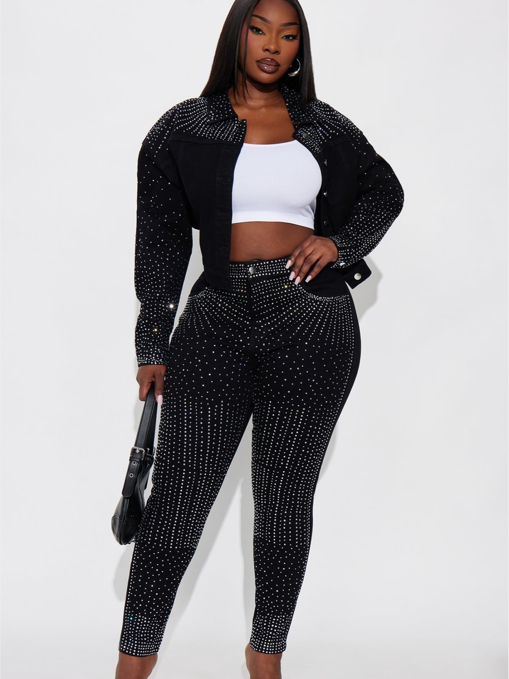 Fashion Nova Black Crystal-Studded High-Waist Skinny Jeans